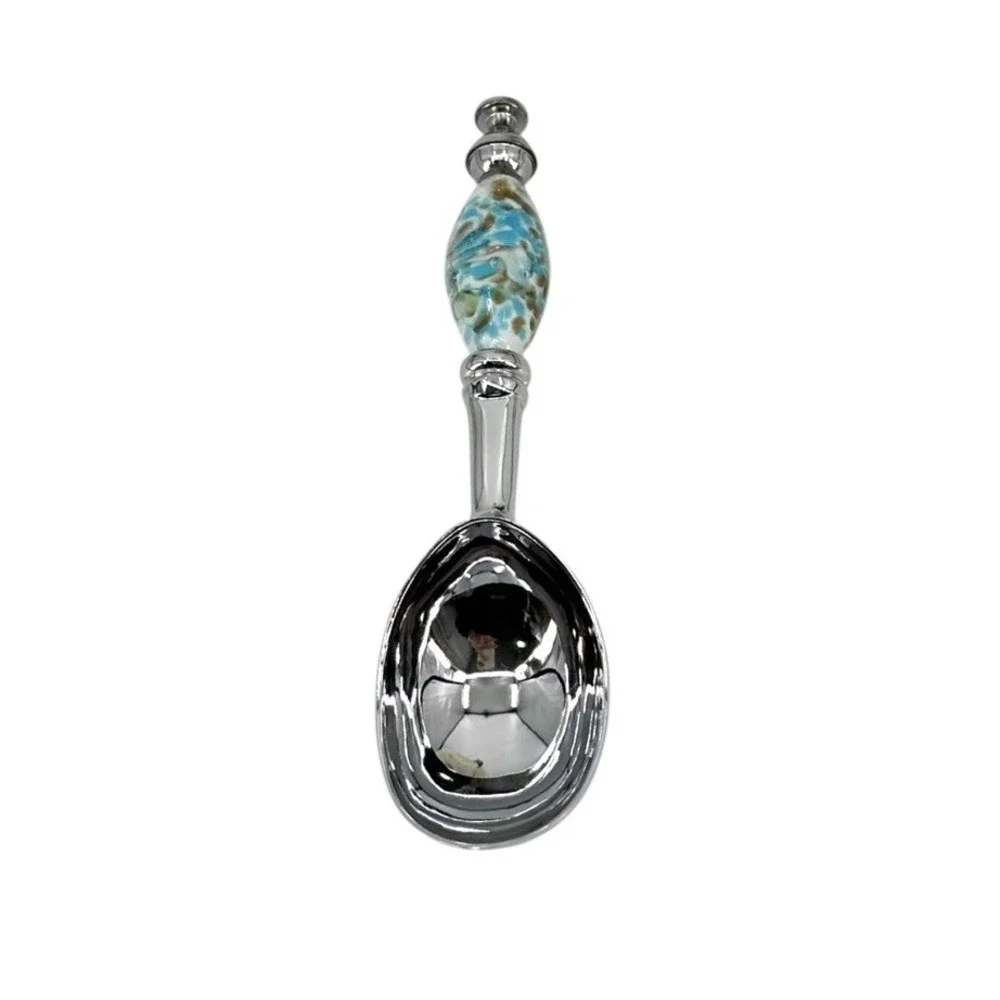 Stunning Murano Style Art Glass Ice Cream Scoop Silver Teal NEW With Box